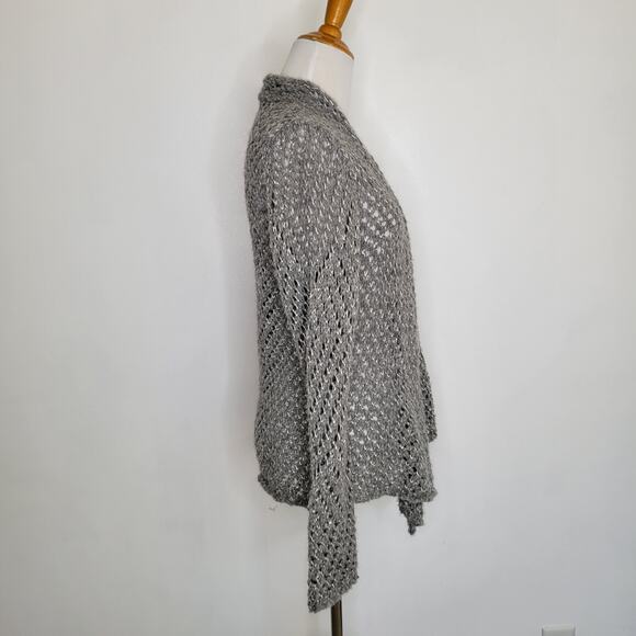 Eileen Fisher Eco Pebble Ash Cardigan Wool Alpaca Open Knit Gray Women Medium - Picture 3 of 12